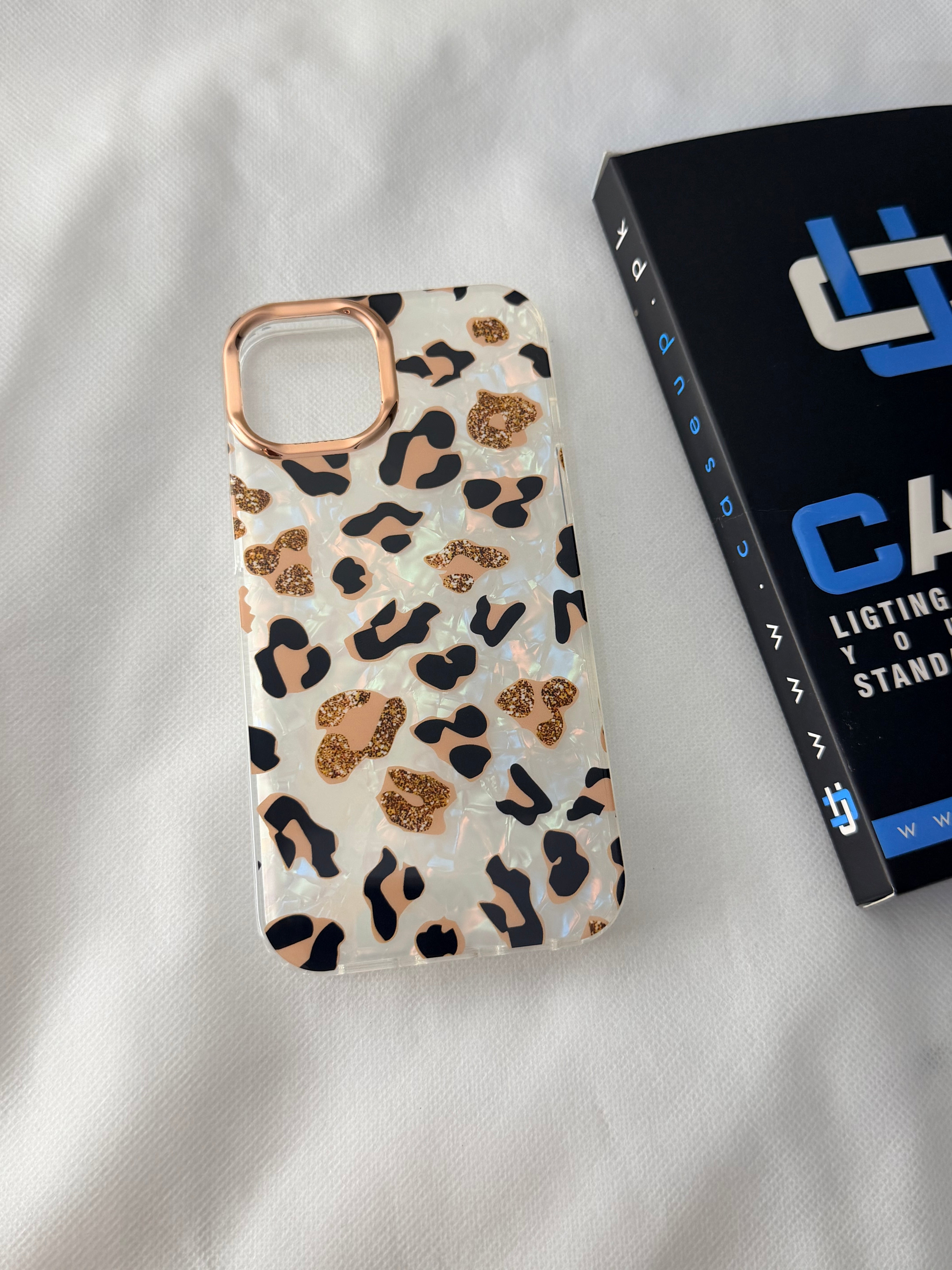 iPhone 13/14 WildPearl Cheetah Case – Luxury Glossy Leopard Heart Back Cover Premium Quality