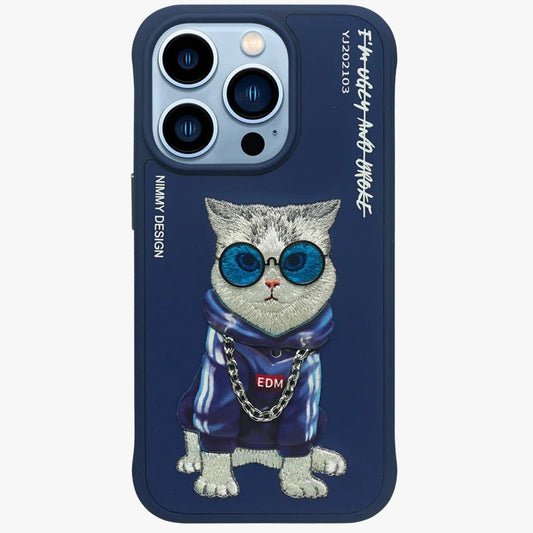 Nimmy Blue Kitty 3D Embroided Swag Cat Back Cover (iPhone 15 Series) - RedPear