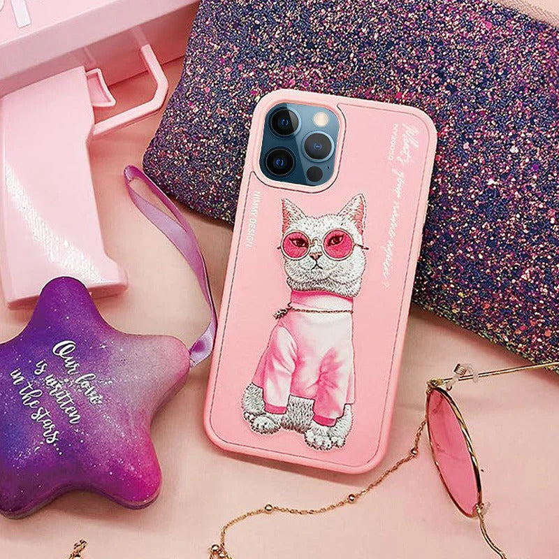 Nimmy Pink Kitty 3D Embroided Swag Cat Back Cover (iPhone 15 Series) - RedPear